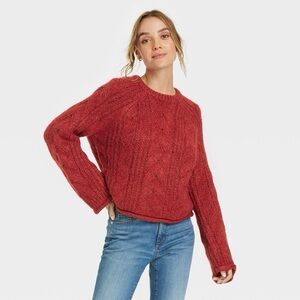 Universal Thread Women's Red Cable Knit Crewneck Pullover Sweater Size XL